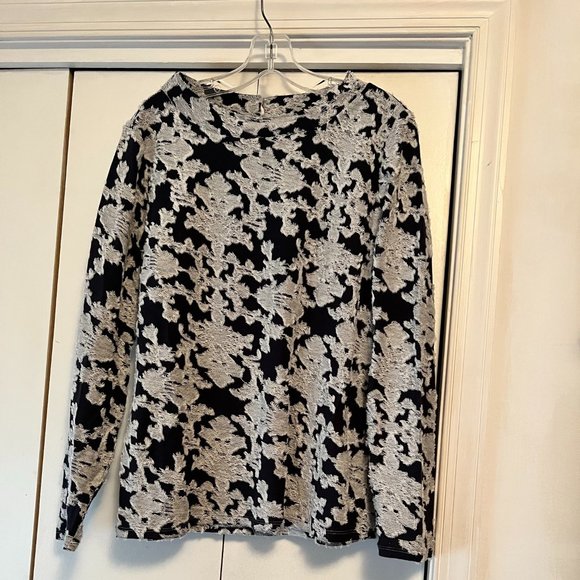 NWOT! Loft 100% Cotton Long Sleeve T-Shirt - Navy and White Jacquard - Size M - Picture 1 of 5